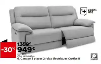 Canapé 3 places 2 relax électriques Curtiss II