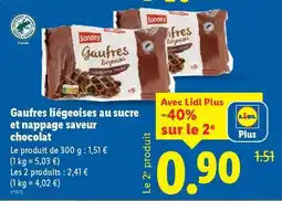 Lidl Gaufres liégeoises au sucre et nappage saveur chocolat offre