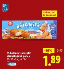 Lidl 15 bâtonnets de colin d'Alaska MSC panés offre