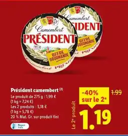 Lidl PRÉSIDENT CAMEMBERT offre