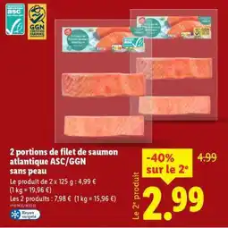 Lidl 2 portions de filet de saumon atlantique ASC/GGN sans peau offre