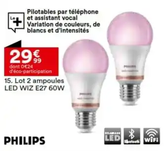 Lot 2 ampoules LED WIZ E27 60W