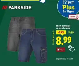 Lidl PARKSIDE Short de travail en jean homme offre