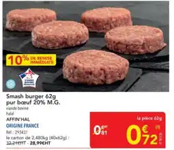 METRO Smash burger pur bœuf 20% M.G. offre