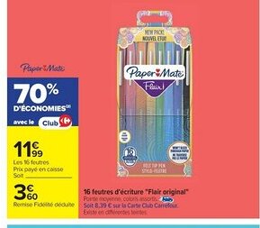 Cora x Carrefour 16 feutres d'écriture Flair original offre