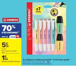 Cora x Carrefour 5 surligneurs swing cool pastel + 2 mini boss pastel offre
