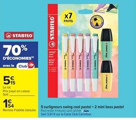 Cora x Carrefour 5 surligneurs swing cool pastel + 2 mini boss pastel offre