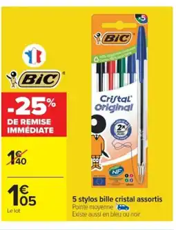Cora x Carrefour BIC 5 stylos bille cristal assortis offre