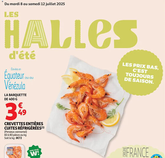 Auchan Supermarché Crevettes entières cuites réfrigérées offre