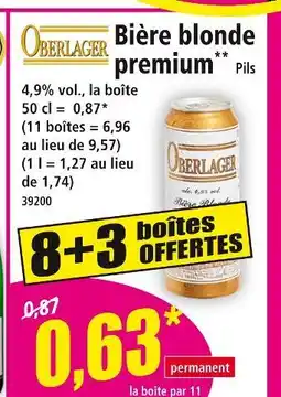 Norma OBERLAGER Bière blonde premium Pils offre