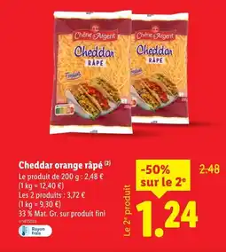 Lidl Chêne d'Argent Cheddar orange râpé offre
