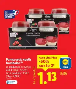 Lidl Deluxe Panna cotta coulis framboise offre