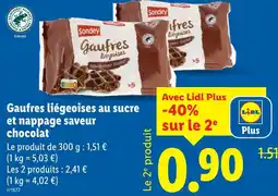 Lidl Sondey Gaufres liégeoises au sucre et nappage saveur chocolat offre