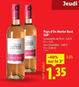 Lidl CHEVALIER DE FAUVERT Pays d’Oc Merlot Rosé IGP offre