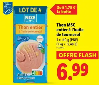 Lidl NIXE Thon MSC entier à l’huile de tournesol offre