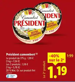 Lidl Président Camembert offre