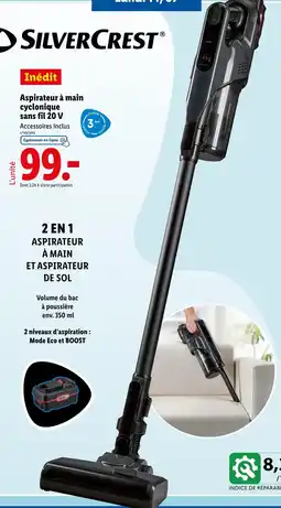 Lidl SilverCrest Aspirateur à main cyclonique sans fil 20 V offre