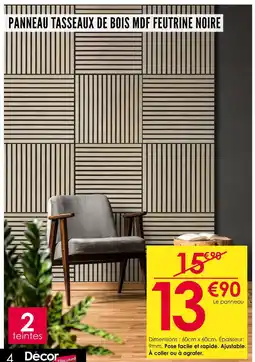 Décor Discount PANNEAU TASSEAUX DE BOIS MDF FEUTRINE NOIRE offre