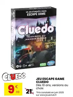 Stokomani Hasbro Gaming Jeu Escape Game Cluedo offre