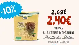Naturalia MOULIN DES MOINES Sticks à la farine d'épeautre & huile d'olive offre