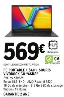 E.Leclerc PC PORTABLE + SAC + SOURIS VIVBOOK GO “ASUS” offre