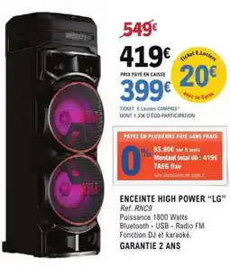 E.Leclerc ENCEINTE HIGH POWER “LG” offre
