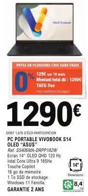 E.Leclerc PC PORTABLE VIVOBOOK S14 OLED “ASUS” offre