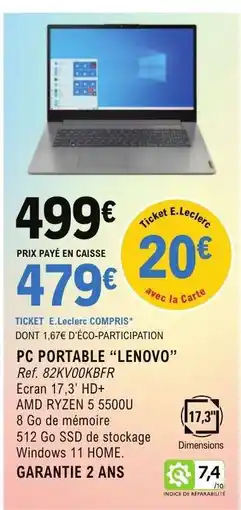 E.Leclerc PC PORTABLE LENOVO offre