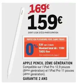 E.Leclerc APPLE PENCIL 2ÈME GÉNÉRATION offre