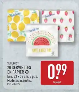 ALDI SUBLIMO 20 Serviettes en papier offre