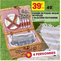 Stokomani Panier de pique-nique 20 pièces + glacière isotherme offre