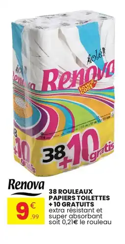 Stokomani RENOVA 38 rouleaux papiers toilettes + 10 gratuits offre