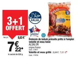 Promocash ALSALOR Émincés de kebab précuits prêts à l'emploi volaille et veau halal offre