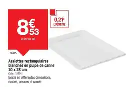 Promocash Assiettes rectangulaires blanches en pulpe de canne offre