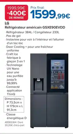 Costco LG Réfrigérateur américain GSXE90EVDD offre