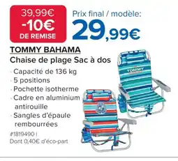 Costco TOMMY BAHAMA Chaise de plage Sac à dos offre