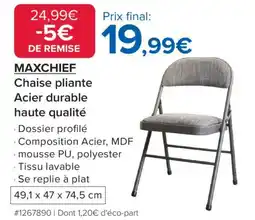 Costco MAXCHIEF Chaise pliante Acier durable haute qualité offre