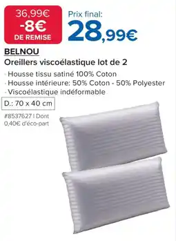 Costco BELNOU Oreillers viscoélastique lot de 2 offre