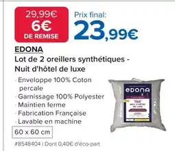 Costco EDONA Lot de 2 oreillers synthétiques Nuit d'hôtel de luxe offre