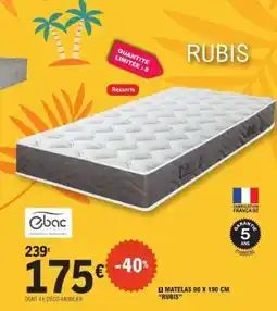 E.Leclerc MATELAS 90 X 190 CM 'RUBIS' offre
