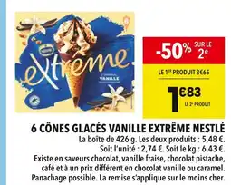 Supeco Nestlé 6 cônes glacés vanille Extrême offre