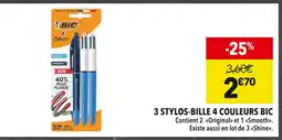 Supeco BIC 3 Stylos-bille 4 couleurs offre