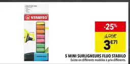 Supeco Stabilo 5 mini surligneurs fluo offre