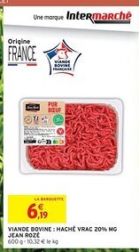 Intermarché Contact JEAN ROZÉ Viande bovine: haché vrac 20% mg offre