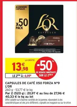 Intermarché Contact L'OR Capsules de café x50 forza nº9 offre