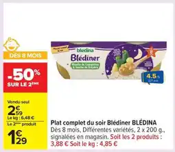 Carrefour Plat complet du soir Blédiner BLÉDINA offre
