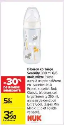Carrefour Biberon col large Serenity 300 ml 0/6 mois mixte offre