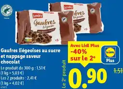 Lidl Gaufres liégeoises au sucre et nappage saveur chocolat offre