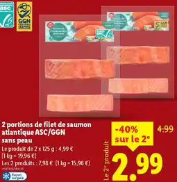 Lidl 2 portions de filet de saumon atlantique ASC/GGN sans peau offre