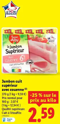 Lidl Jambon cuit supérieur avec couenne offre